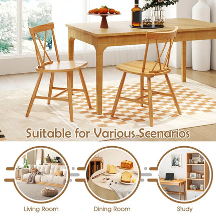 Farmhouse Kitchen Dining Chair Set of 2 with Rubber Wood Frame-Natural - Natural - Dining Chairs