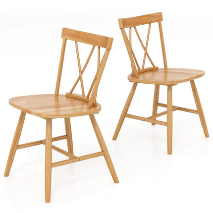 Farmhouse Kitchen Dining Chair Set of 2 with Rubber Wood Frame-Natural - Natural - Dining Chairs