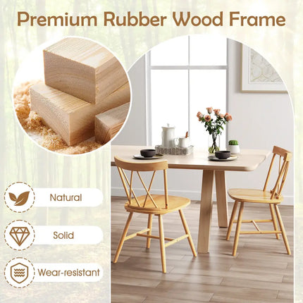 Farmhouse Kitchen Dining Chair Set of 2 with Rubber Wood Frame-Natural - Natural - Dining Chairs