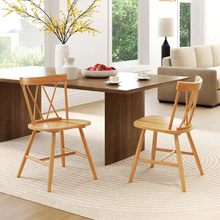 Farmhouse Kitchen Dining Chair Set of 2 with Rubber Wood Frame-Natural - Natural - Dining Chairs