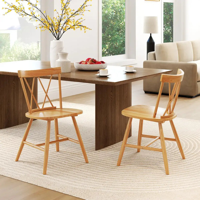 Farmhouse Kitchen Dining Chair Set of 2 with Rubber Wood Frame-Natural - Natural - Dining Chairs