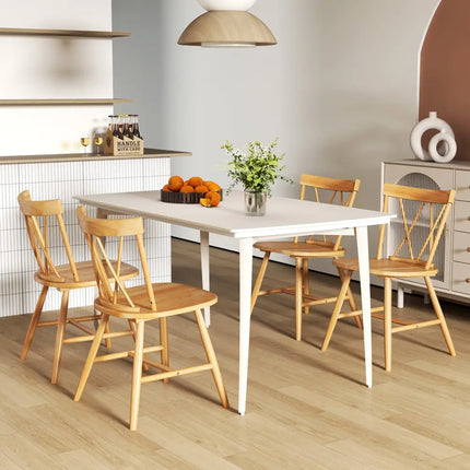Farmhouse Kitchen Dining Chair Set of 2 with Rubber Wood Frame-Natural - Natural - Dining Chairs