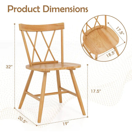 Farmhouse Kitchen Dining Chair Set of 2 with Rubber Wood Frame-Natural - Natural - Dining Chairs