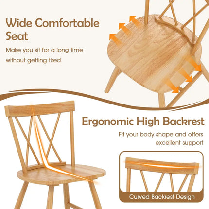 Farmhouse Kitchen Dining Chair Set of 2 with Rubber Wood Frame-Natural - Natural - Dining Chairs