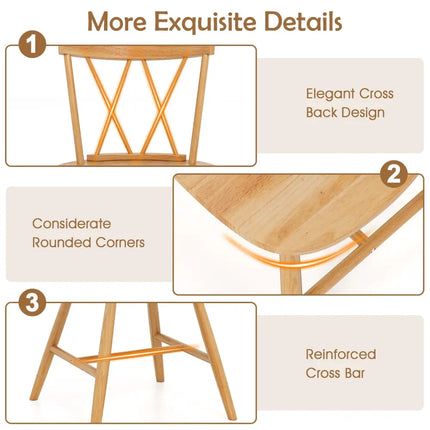 Farmhouse Kitchen Dining Chair Set of 2 with Rubber Wood Frame-Natural - Natural - Dining Chairs