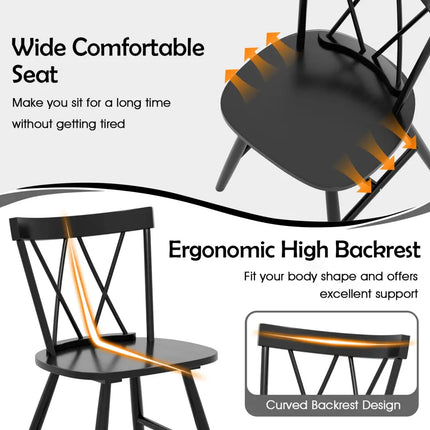Farmhouse Kitchen Dining Chair Set of 2 with Rubber Wood Frame-Black - Black - Dining Chairs
