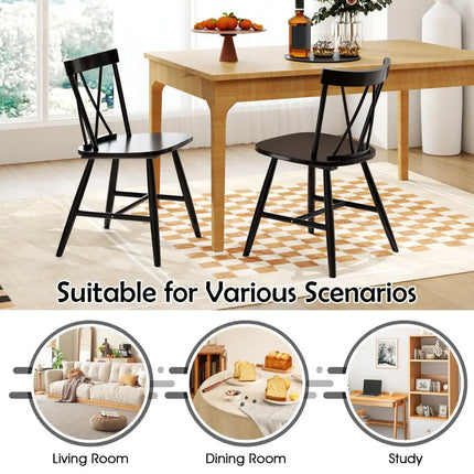 Farmhouse Kitchen Dining Chair Set of 2 with Rubber Wood Frame-Black - Black - Dining Chairs
