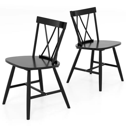 Farmhouse Kitchen Dining Chair Set of 2 with Rubber Wood Frame-Black - Black - Dining Chairs