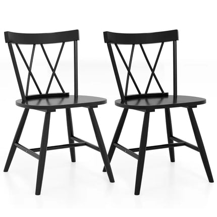 Farmhouse Kitchen Dining Chair Set of 2 with Rubber Wood Frame-Black - Black - Dining Chairs