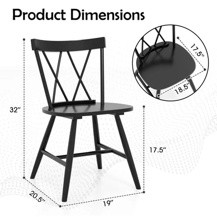 Farmhouse Kitchen Dining Chair Set of 2 with Rubber Wood Frame-Black - Black - Dining Chairs