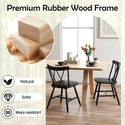 Farmhouse Kitchen Dining Chair Set of 2 with Rubber Wood Frame-Black - Black - Dining Chairs