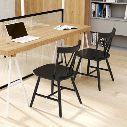 Farmhouse Kitchen Dining Chair Set of 2 with Rubber Wood Frame-Black - Black - Dining Chairs