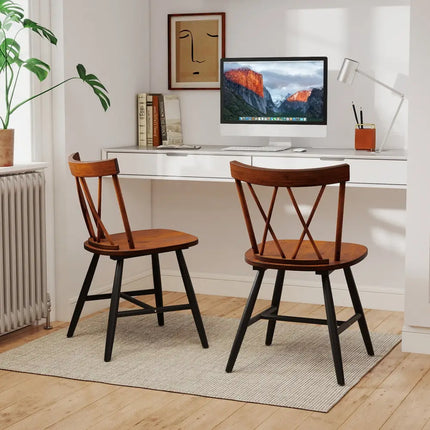 Farmhouse Kitchen Dining Chair Set of 2 with Rubber Wood Frame-Dark Brown - Dark Brown - Dining Chairs