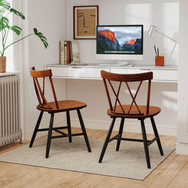 Farmhouse Kitchen Dining Chair Set of 2 with Rubber Wood Frame-Dark Brown - Dark Brown - Dining Chairs