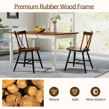Farmhouse Kitchen Dining Chair Set of 2 with Rubber Wood Frame-Dark Brown - Dark Brown - Dining Chairs