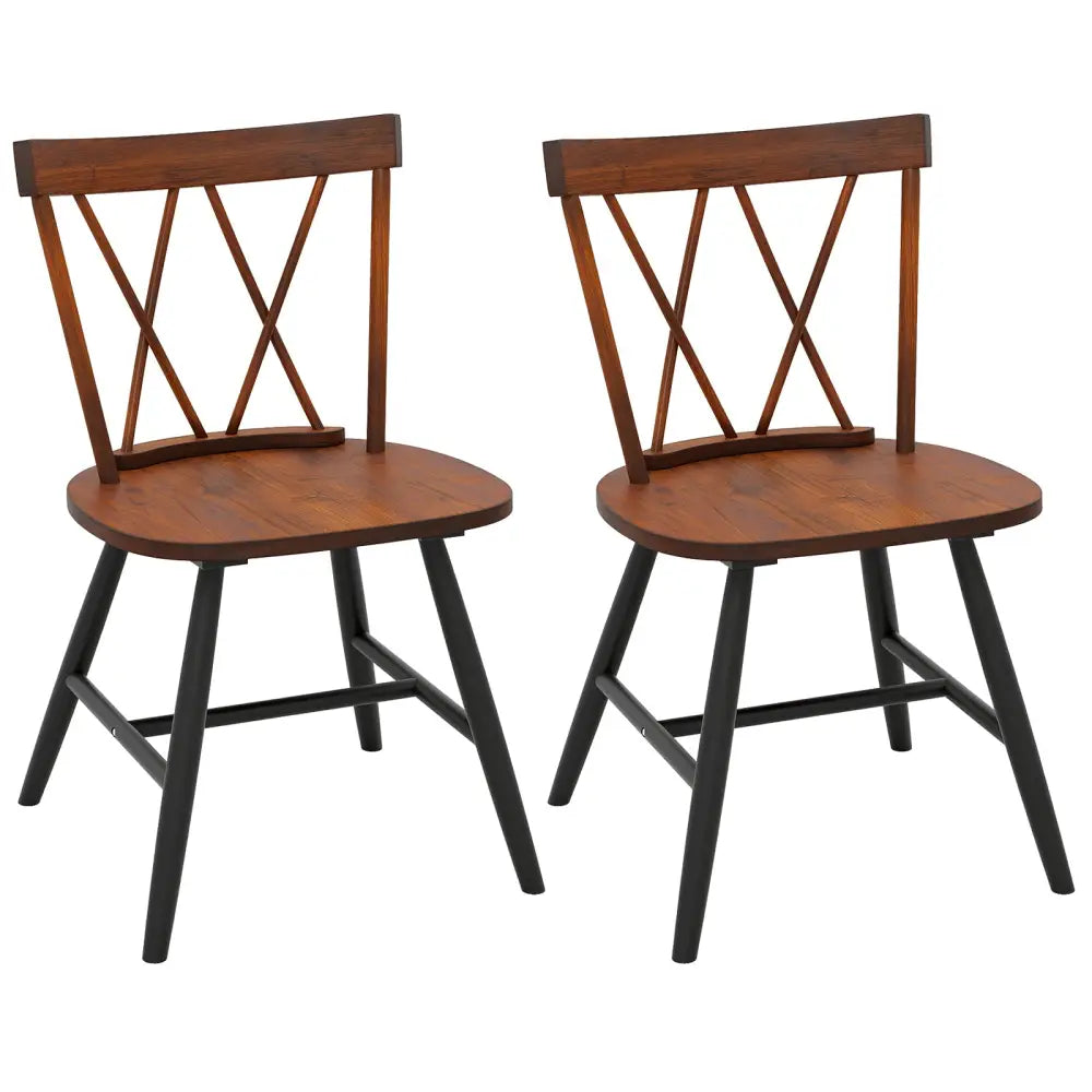 Farmhouse Kitchen Dining Chair Set of 2 with Rubber Wood Frame-Dark Brown - Dark Brown - Dining Chairs