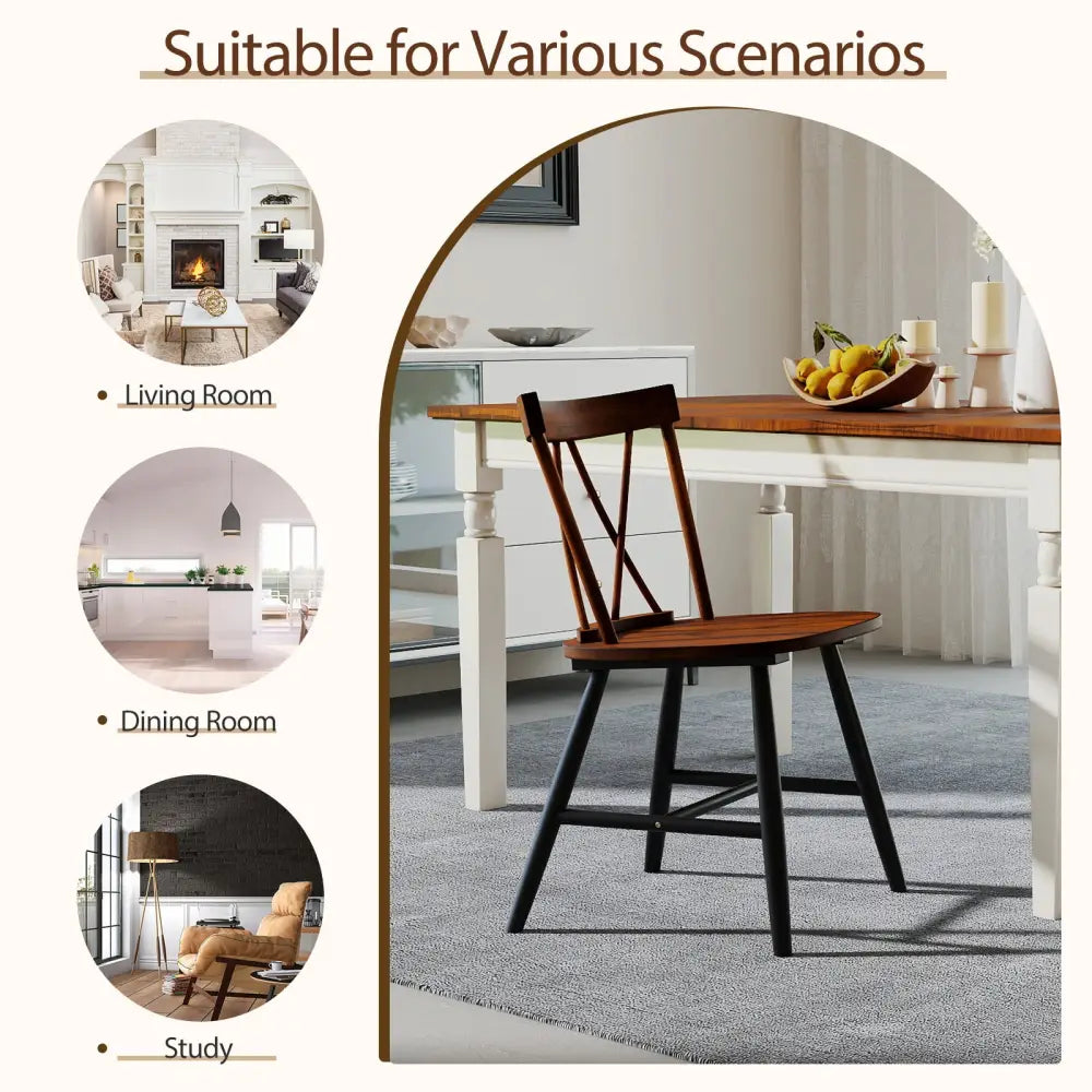 Farmhouse Kitchen Dining Chair Set of 2 with Rubber Wood Frame-Dark Brown - Dark Brown - Dining Chairs