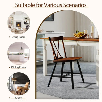 Farmhouse Kitchen Dining Chair Set of 2 with Rubber Wood Frame-Dark Brown - Dark Brown - Dining Chairs