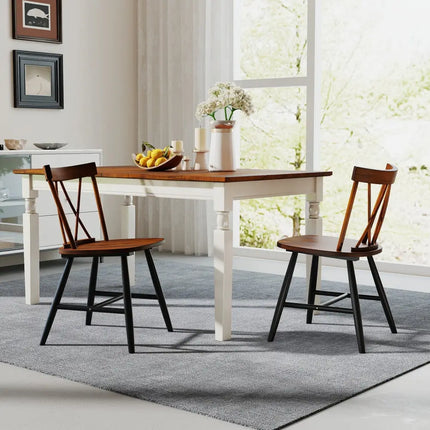 Farmhouse Kitchen Dining Chair Set of 2 with Rubber Wood Frame-Dark Brown - Dark Brown - Dining Chairs