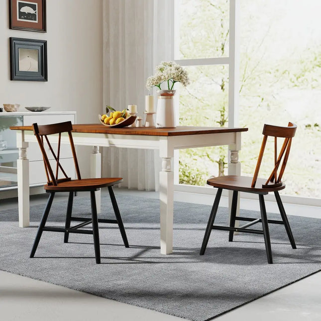 Farmhouse Kitchen Dining Chair Set of 2 with Rubber Wood Frame-Dark Brown - Dark Brown - Dining Chairs