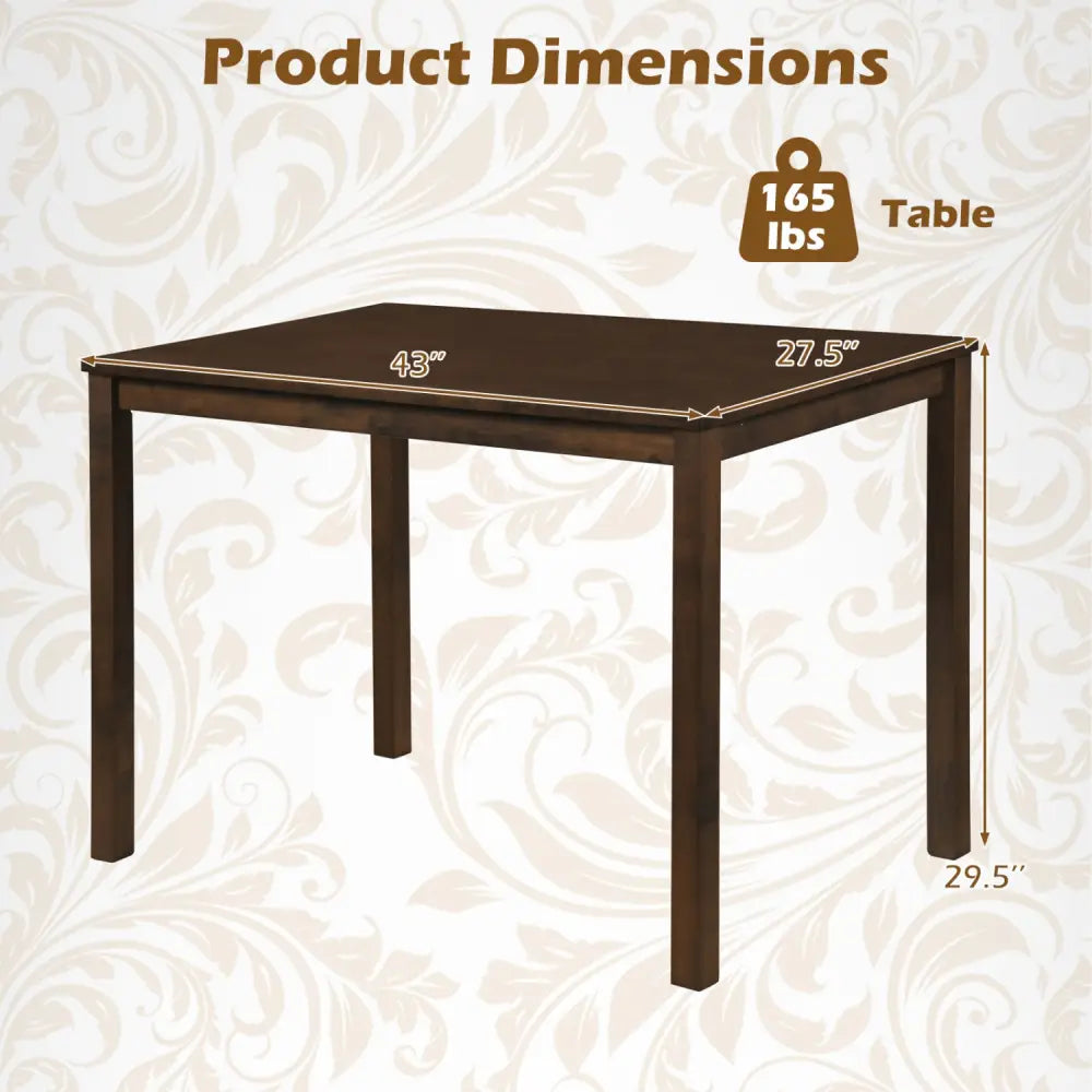 Farmhouse Kitchen Table for 4 with Solid Rubber Wood Frame for Dining Room-Brown - Brown - Dining Tables