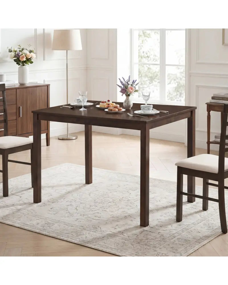 Farmhouse Kitchen Table for 4 with Solid Rubber Wood Frame for Dining Room-Brown - Brown - Dining Tables