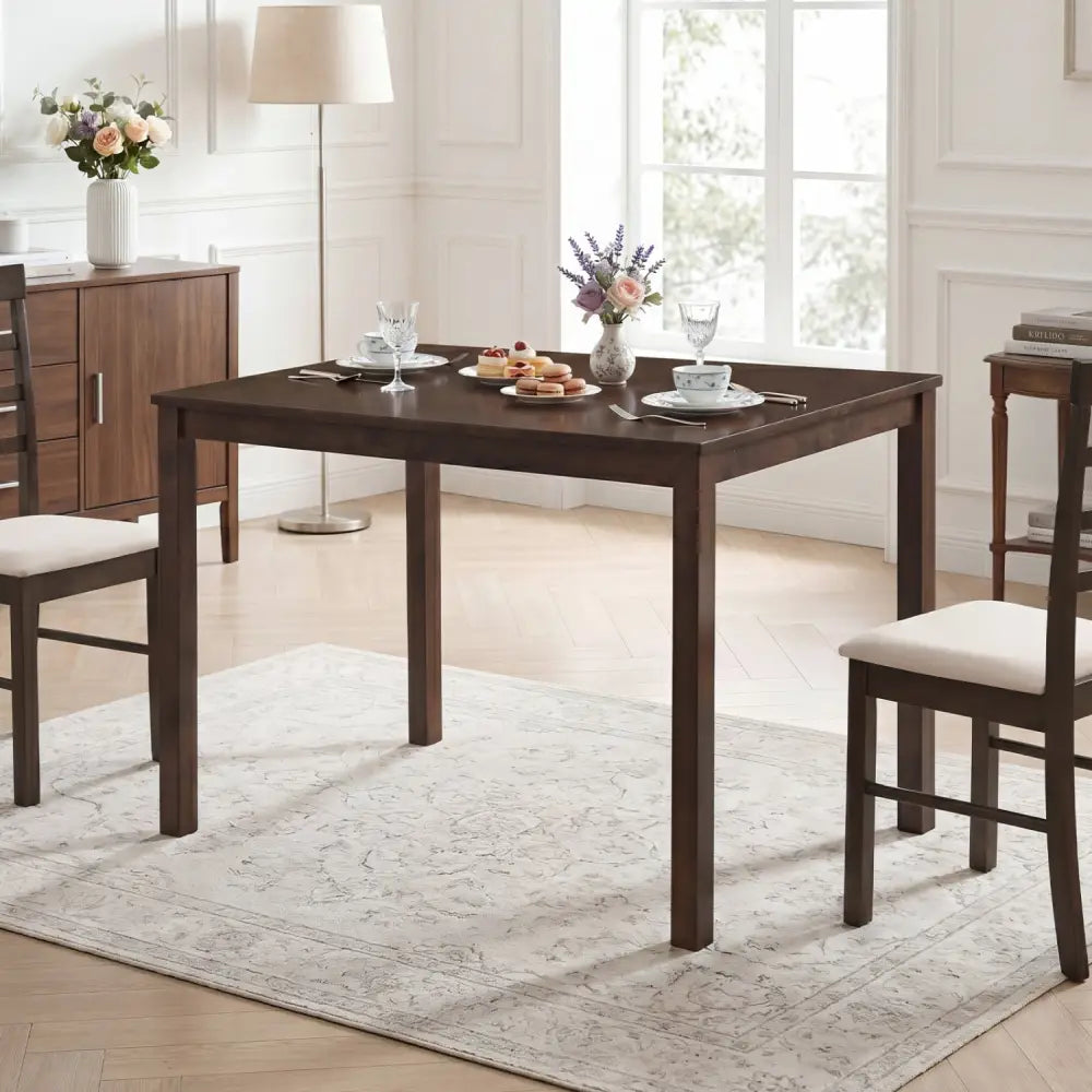Farmhouse Kitchen Table for 4 with Solid Rubber Wood Frame for Dining Room-Brown - Brown - Dining Tables