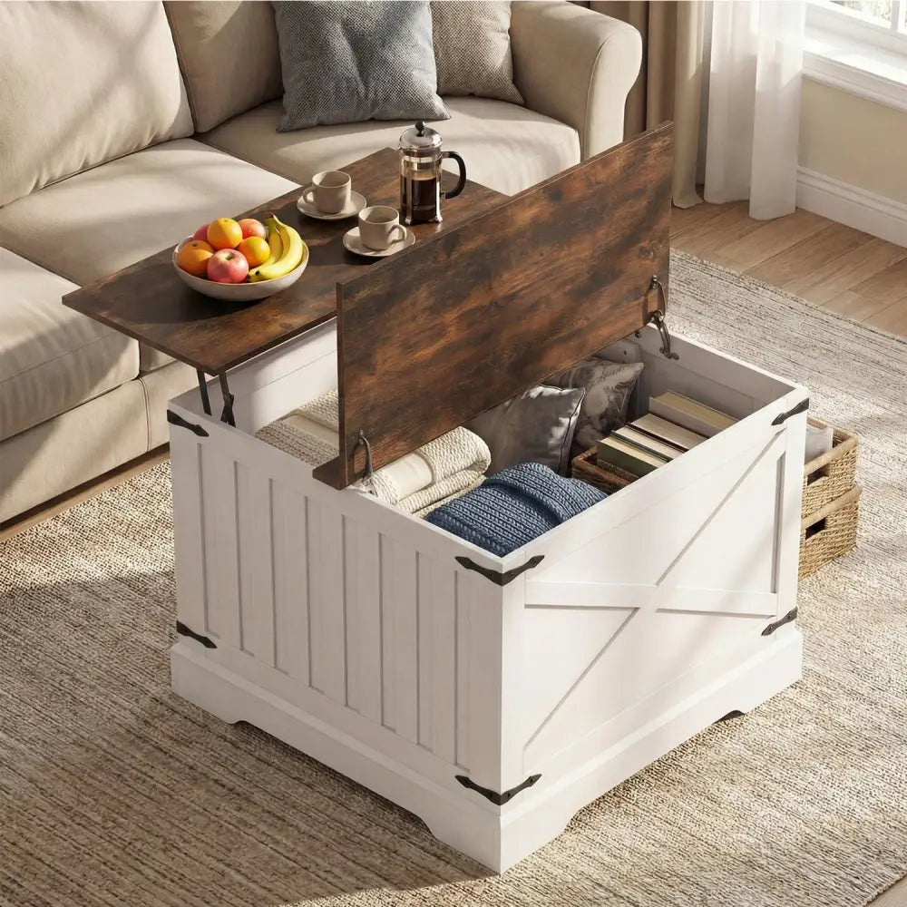 Farmhouse Lift Top Coffee Table with Hidden Storage Compartment-Rustic Brown - Rustic Brown - Coffee Tables