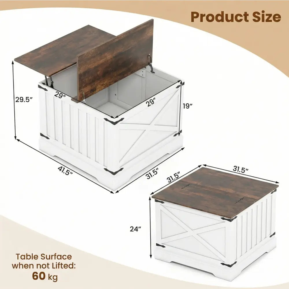 Farmhouse Lift Top Coffee Table with Hidden Storage Compartment-Rustic Brown - Rustic Brown - Coffee Tables