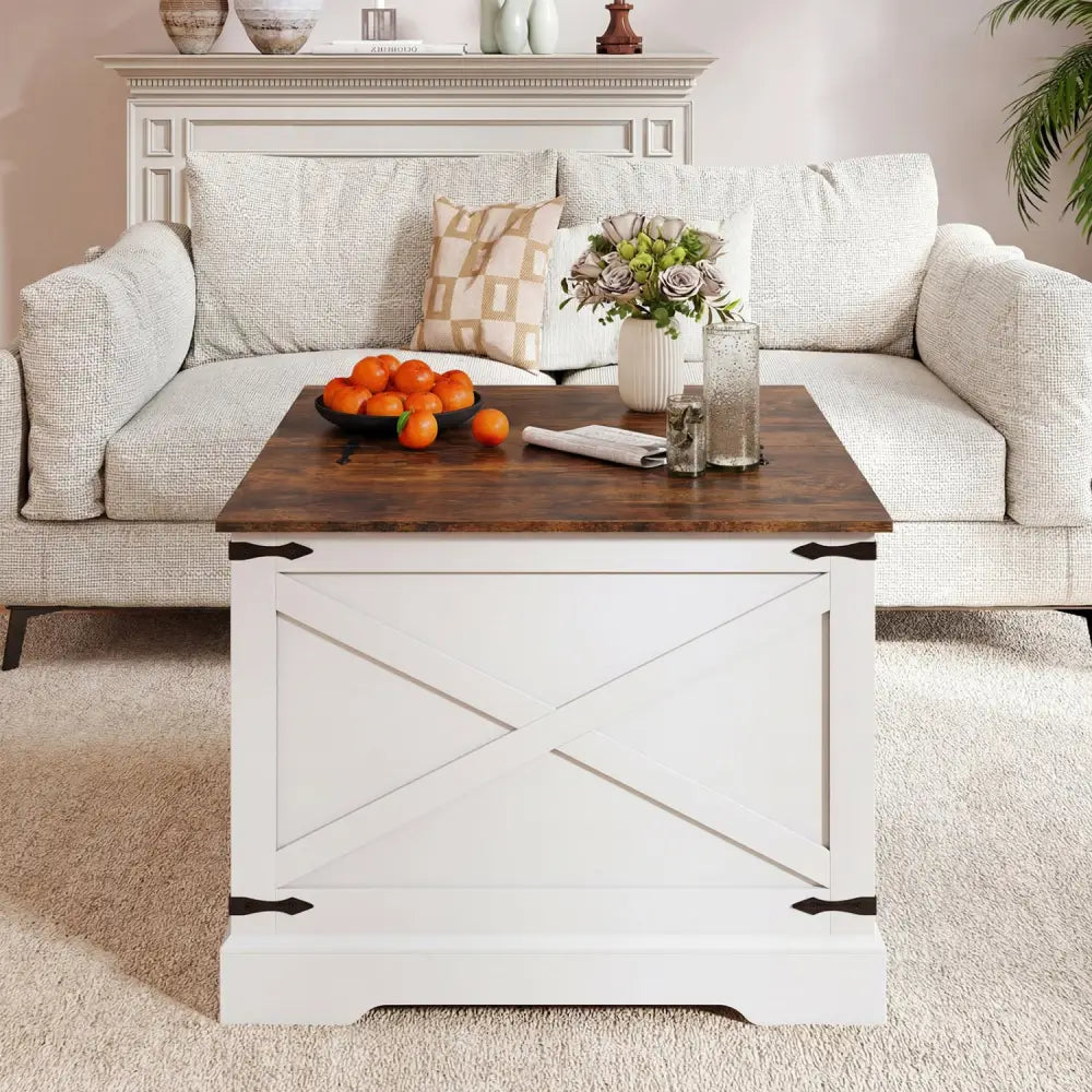 Farmhouse Lift Top Coffee Table with Hidden Storage Compartment-Rustic Brown - Rustic Brown - Coffee Tables