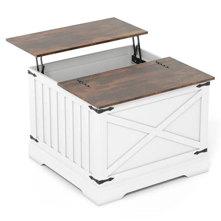 Farmhouse Lift Top Coffee Table with Hidden Storage Compartment-Rustic Brown - Rustic Brown - Coffee Tables
