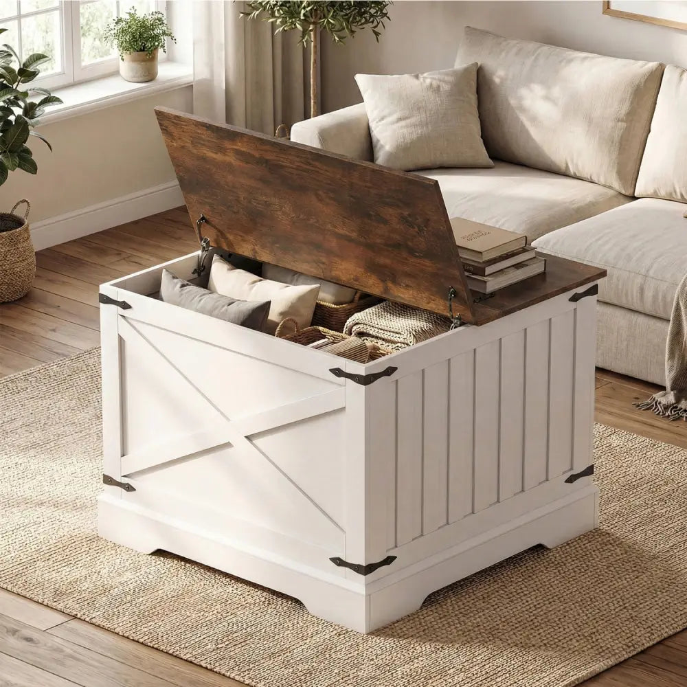 Farmhouse Lift Top Coffee Table with Hidden Storage Compartment-Rustic Brown - Rustic Brown - Coffee Tables