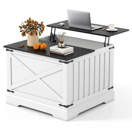 Farmhouse Lift Top Coffee Table with Hidden Storage Compartment-Black - Black - Coffee Tables