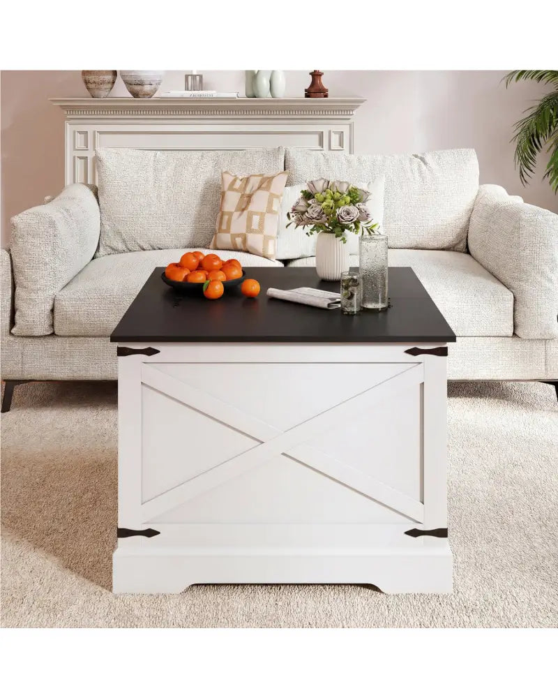 Farmhouse Lift Top Coffee Table with Hidden Storage Compartment-Black - Black - Coffee Tables