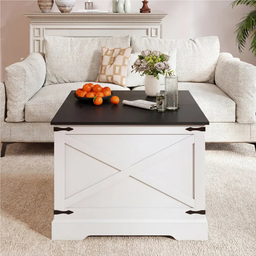 Farmhouse Lift Top Coffee Table with Hidden Storage Compartment-Black - Black - Coffee Tables
