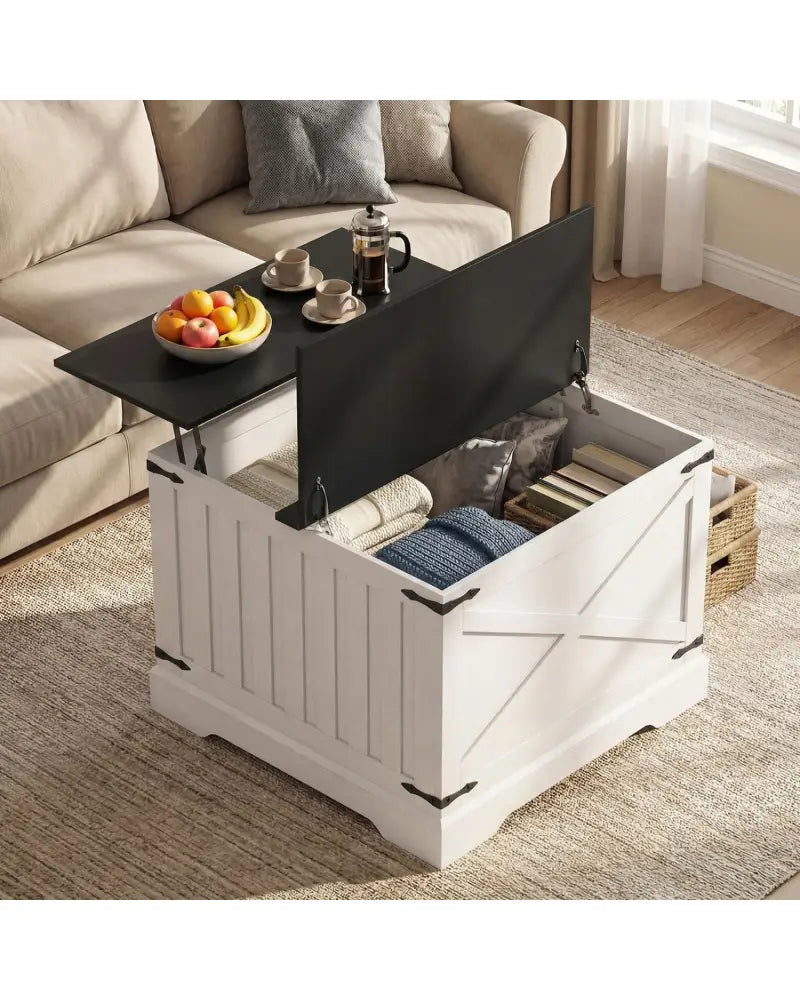 Farmhouse Lift Top Coffee Table with Hidden Storage Compartment-Black - Black - Coffee Tables