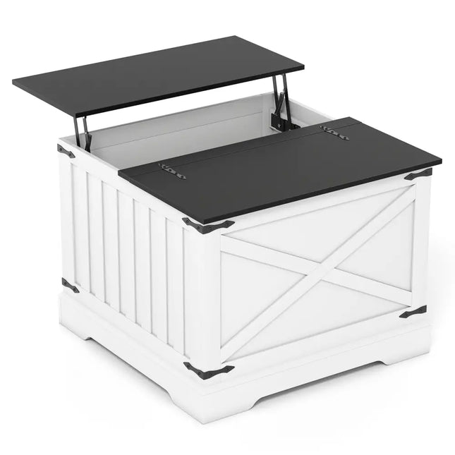 Farmhouse Lift Top Coffee Table with Hidden Storage Compartment-Black - Black - Coffee Tables