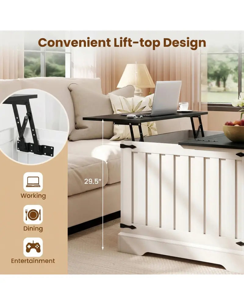 Farmhouse Lift Top Coffee Table with Hidden Storage Compartment-Black - Black - Coffee Tables