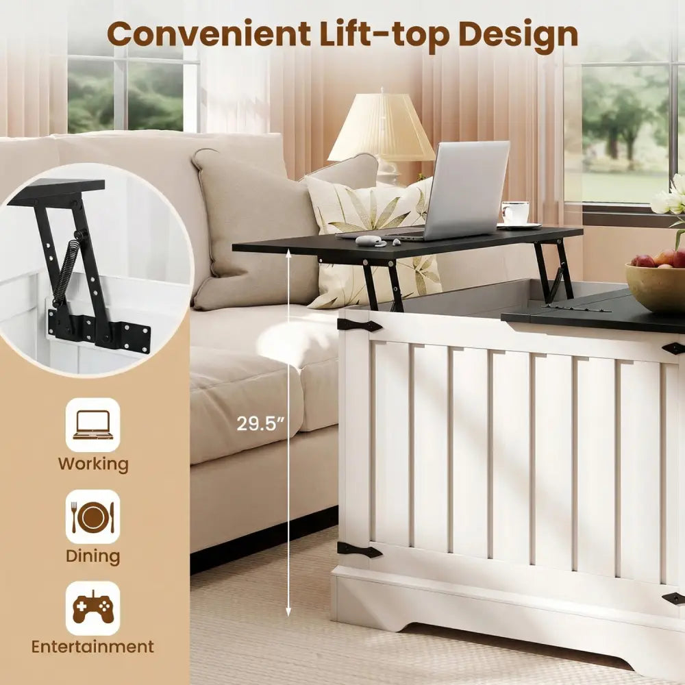 Farmhouse Lift Top Coffee Table with Hidden Storage Compartment-Black - Black - Coffee Tables
