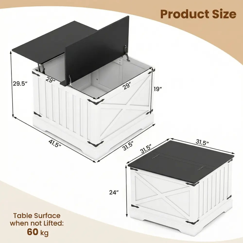 Farmhouse Lift Top Coffee Table with Hidden Storage Compartment-Black - Black - Coffee Tables