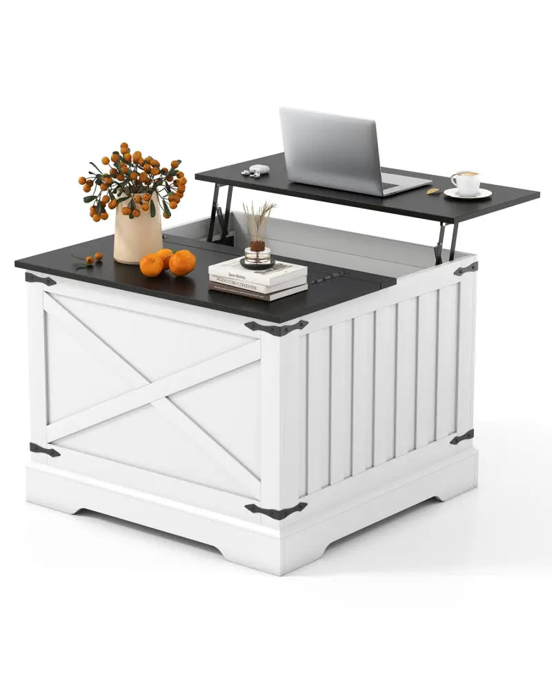 Farmhouse Lift Top Coffee Table with Hidden Storage Compartment-Black - Black - Coffee Tables