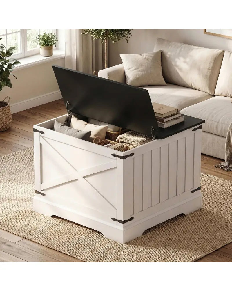 Farmhouse Lift Top Coffee Table with Hidden Storage Compartment-Black - Black - Coffee Tables