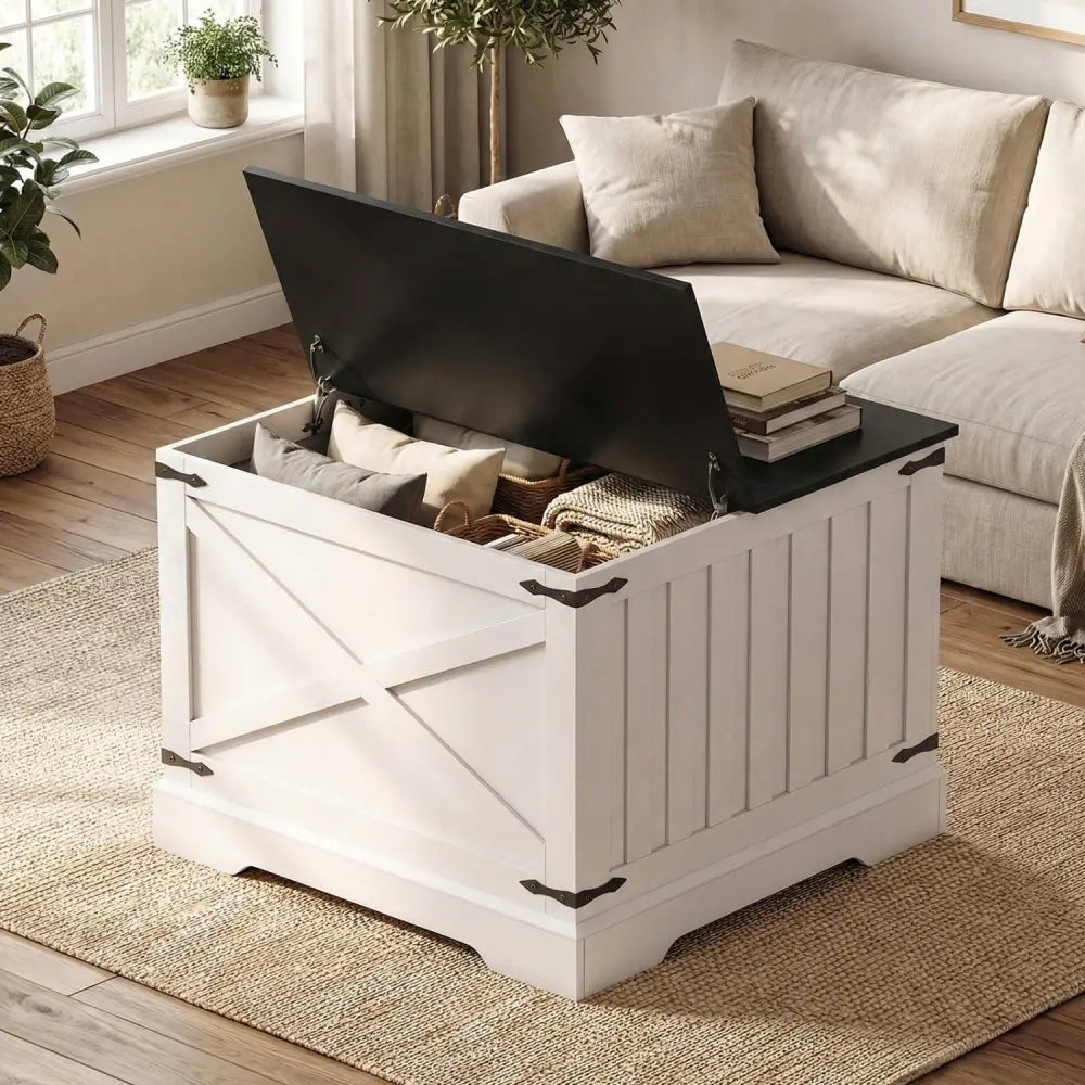 Farmhouse Lift Top Coffee Table with Hidden Storage Compartment-Black - Black - Coffee Tables
