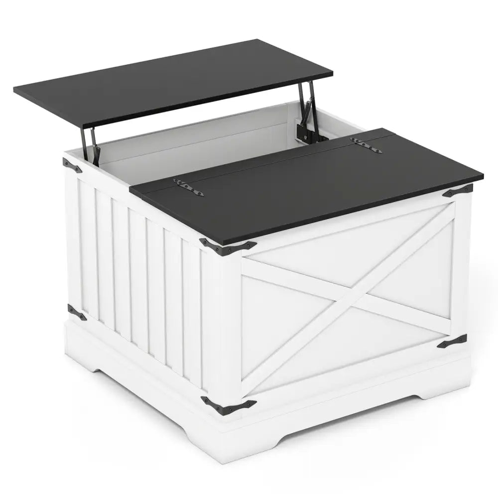 Farmhouse Lift Top Coffee Table with Hidden Storage Compartment-Black - Black - Coffee Tables