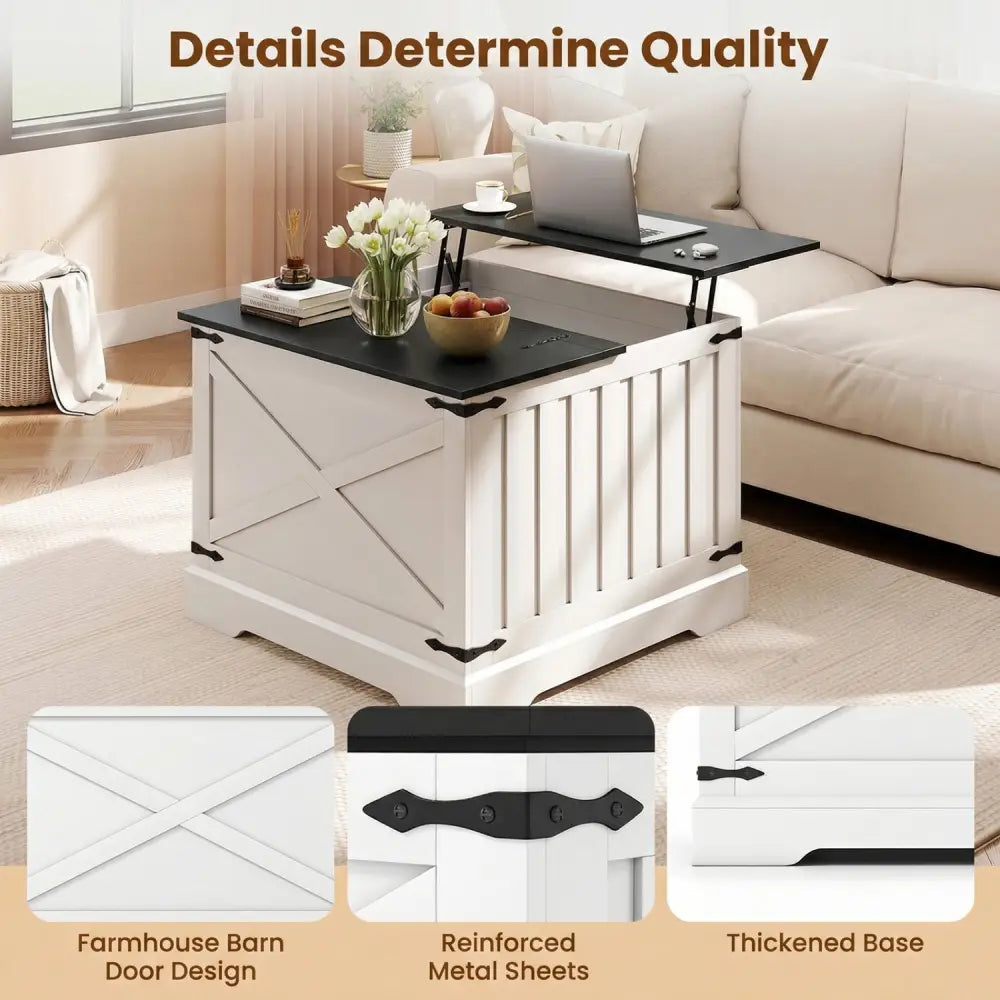 Farmhouse Lift Top Coffee Table with Hidden Storage Compartment-Black - Black - Coffee Tables