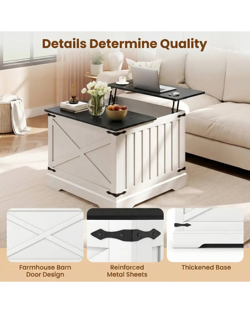 Farmhouse Lift Top Coffee Table with Hidden Storage Compartment-Black - Black - Coffee Tables