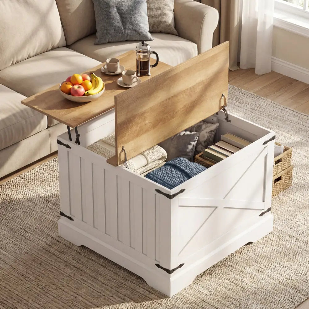 Farmhouse Lift Top Coffee Table with Hidden Storage Compartment-Brown - Brown - Coffee Tables