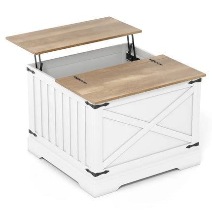 Farmhouse Lift Top Coffee Table with Hidden Storage Compartment-Brown - Brown - Coffee Tables