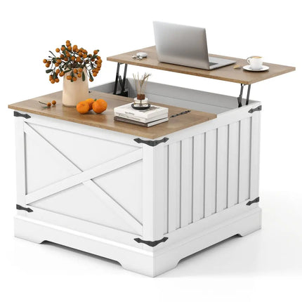 Farmhouse Lift Top Coffee Table with Hidden Storage Compartment-Brown - Brown - Coffee Tables
