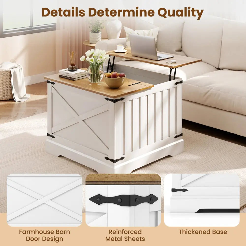 Farmhouse Lift Top Coffee Table with Hidden Storage Compartment-Brown - Brown - Coffee Tables